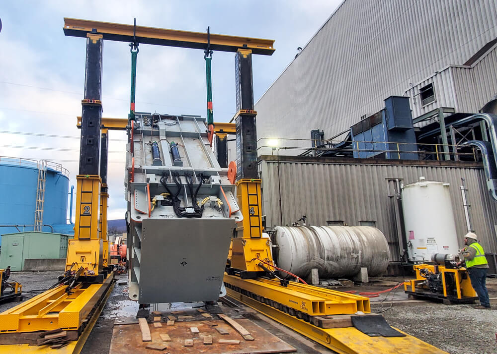 Buckingham uses a 500-ton gantry system to upright a 360-000-lb transformer