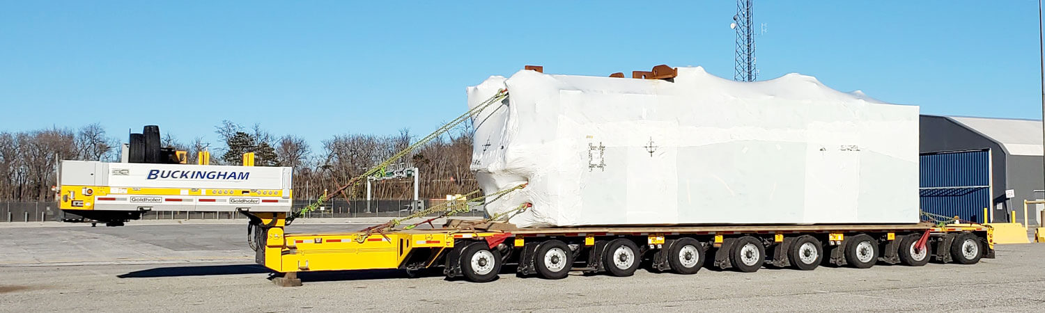 An oversized load waits for transport on Buckingham's Goldhofer STZ-P 9 Stretch Trailer