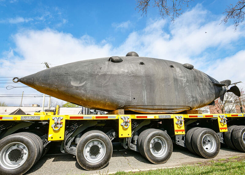 Buckingham moved the historic Intelligent Whale Submarine from storage to a new location on a Goldhofer trailer