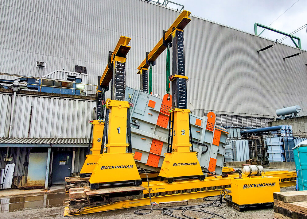 Buckingham 500-ton gantry system uprights a transformer