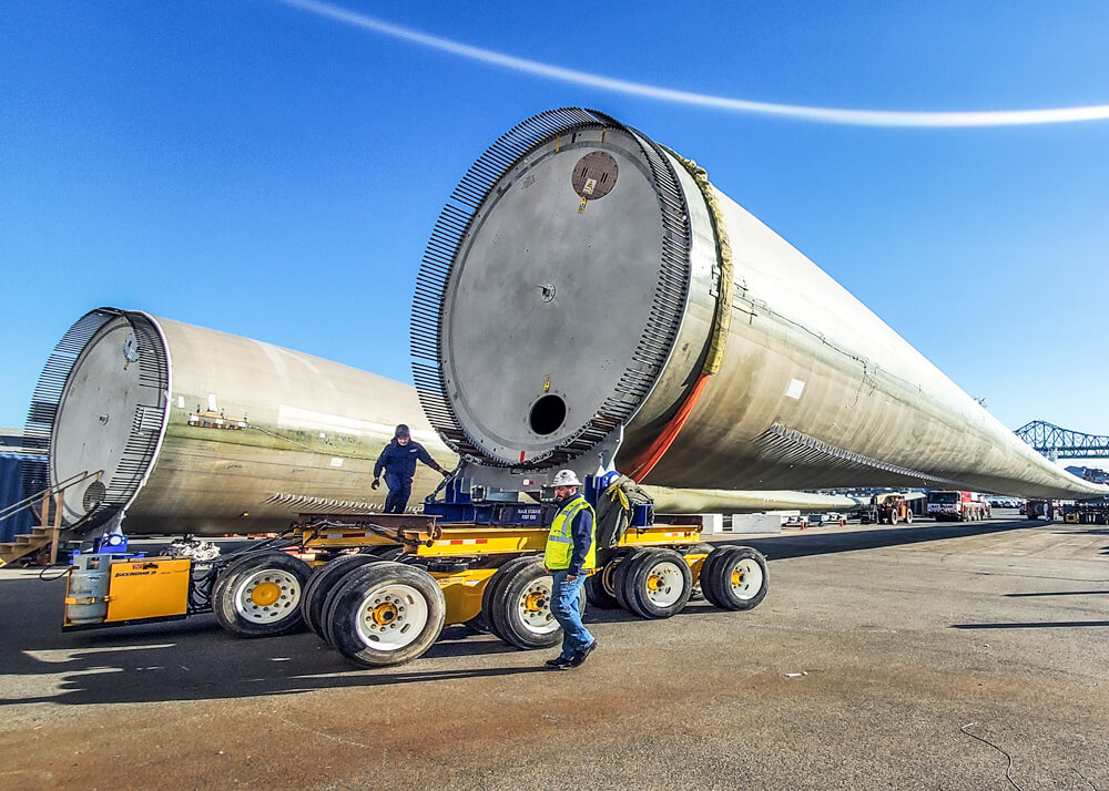 Buckingham Transport moves a wind turbine blade onsite at a testing facility